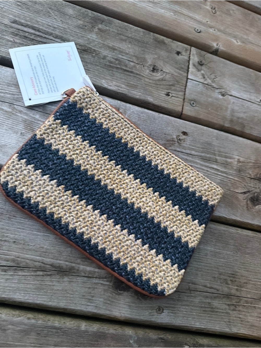 Thirty-One Rubie Mini Navy Striped Straw bag